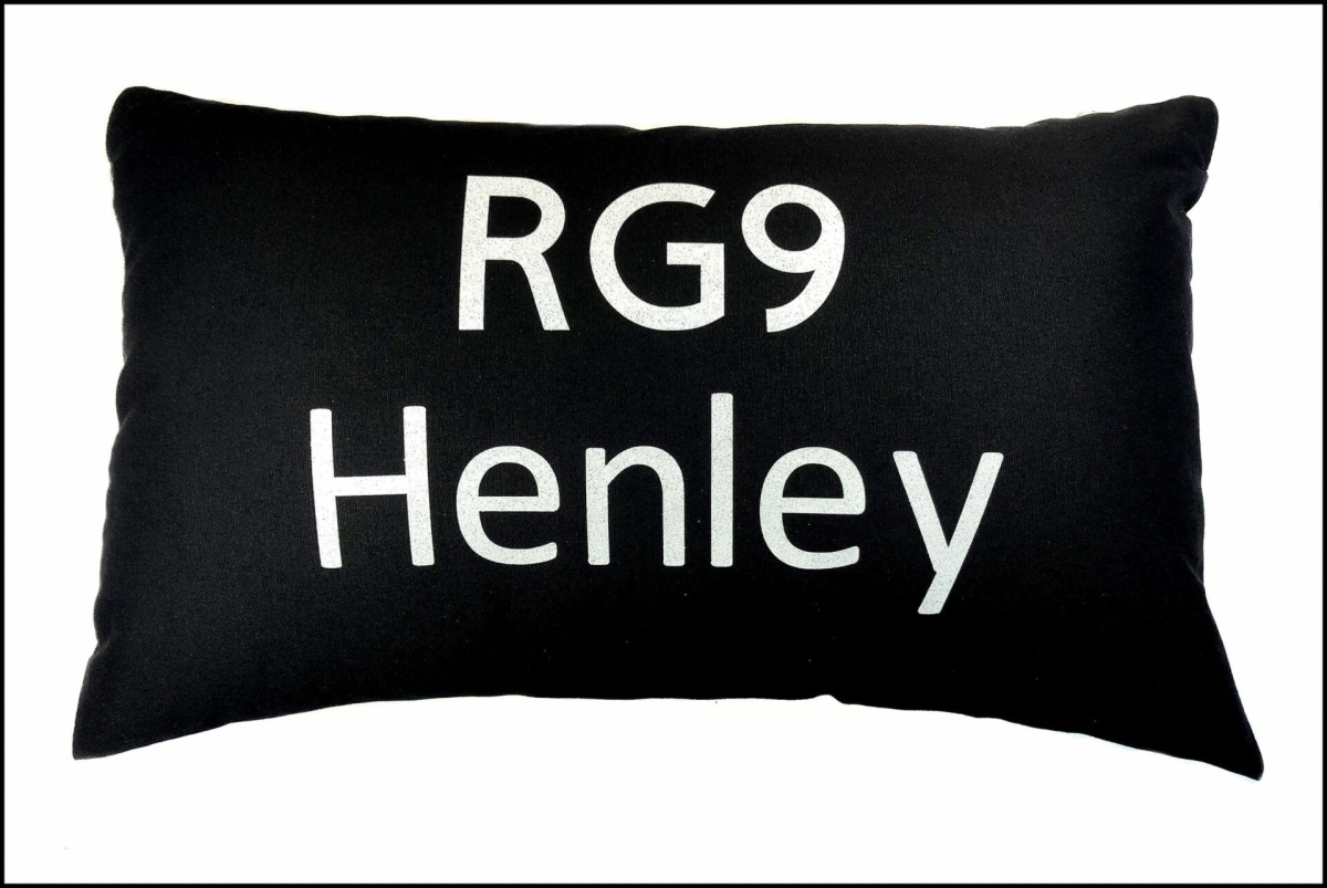 Postcode Cushion – 50x30cm Cotton Cushion Personalised With Your Choice of Postcode and Town Name at Henley Circle Online Shop