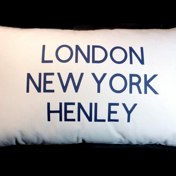 Postcode Cushion – 50x30cm Cotton Cushion Personalised With Your Choice of Postcode and Town Name at Henley Circle Online Shop