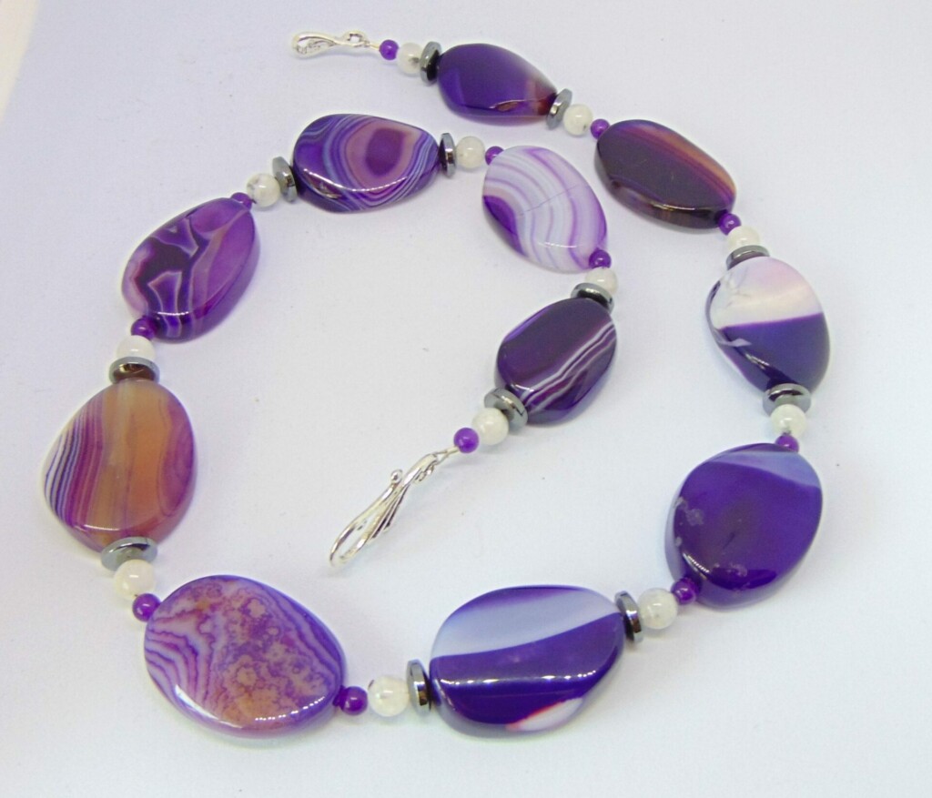 Purple Brazilian Agate Necklace with Moonstones at Henley Circle Online Shop