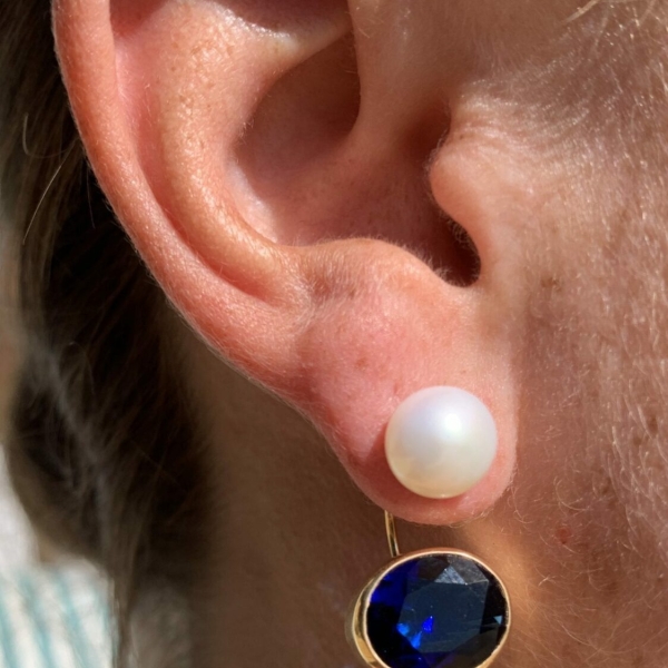 Sirona Earrings – Pearl and Sapphire Blue at Henley Circle Online Shop
