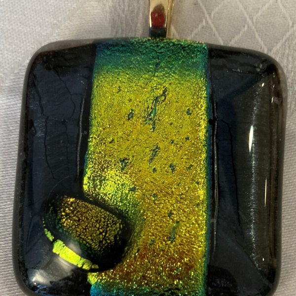 Unique Iridescent Green and Black Recycled Glass Pendant at Henley Circle Online Shop