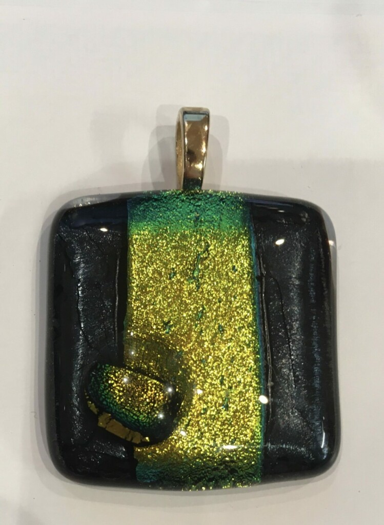 Unique Iridescent Green and Black Recycled Glass Pendant at Henley Circle Online Shop