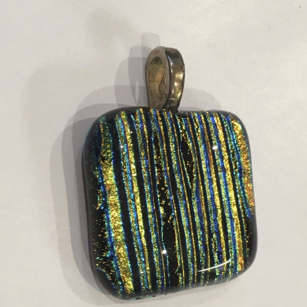 Stripey Gold and Blue Handmade Recycled Glass Pendant at Henley Circle Online Shop
