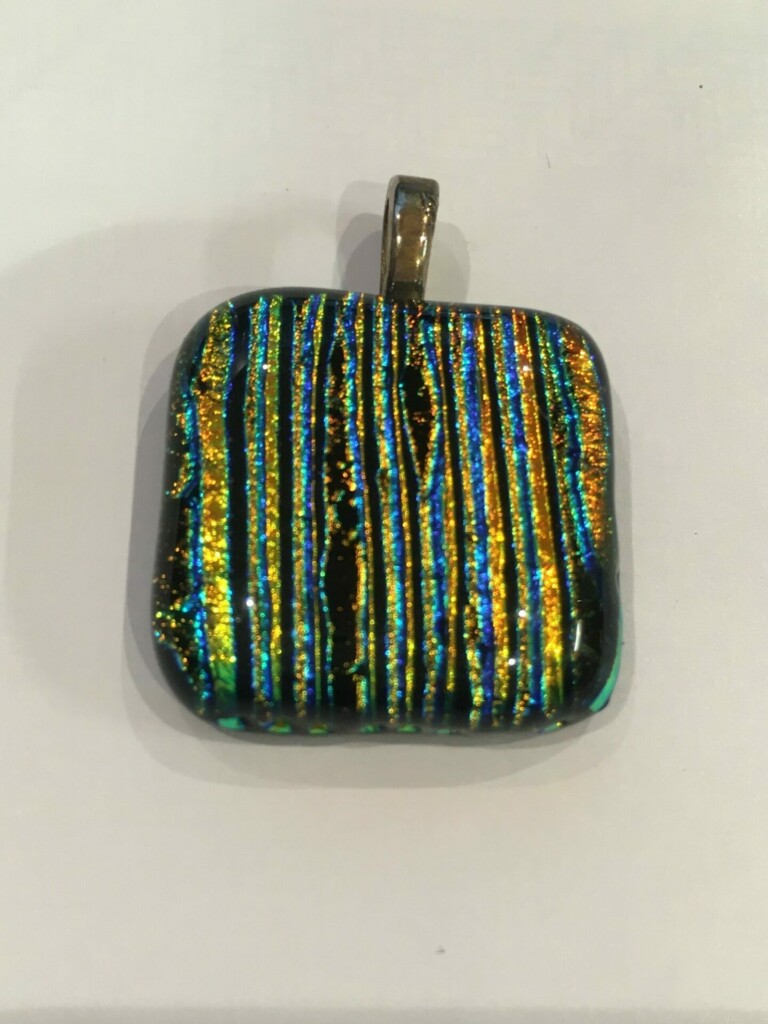 Stripey Gold and Blue Handmade Recycled Glass Pendant at Henley Circle Online Shop